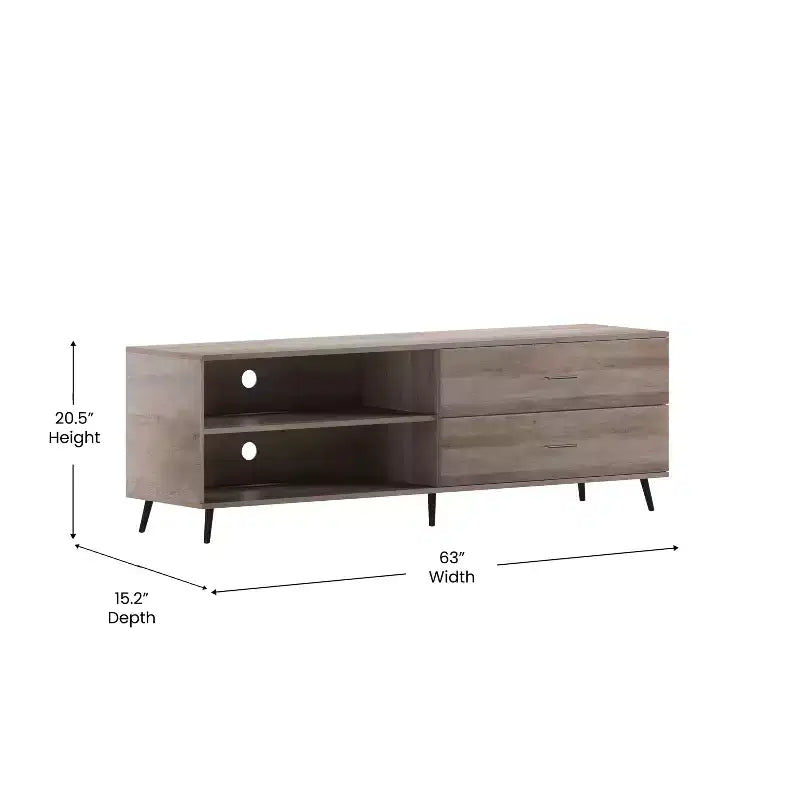 Flash Furniture Nelson 65 Mid Century Modern TV Stand for up to 60 TV's with Adjustable Shelf and Storage Drawers